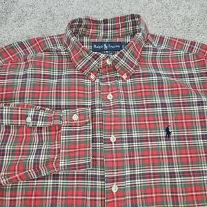 Ralph Lauren Shirt Men's XL Red Tartan Plaid Classic Fit Long Sleeve Button Down